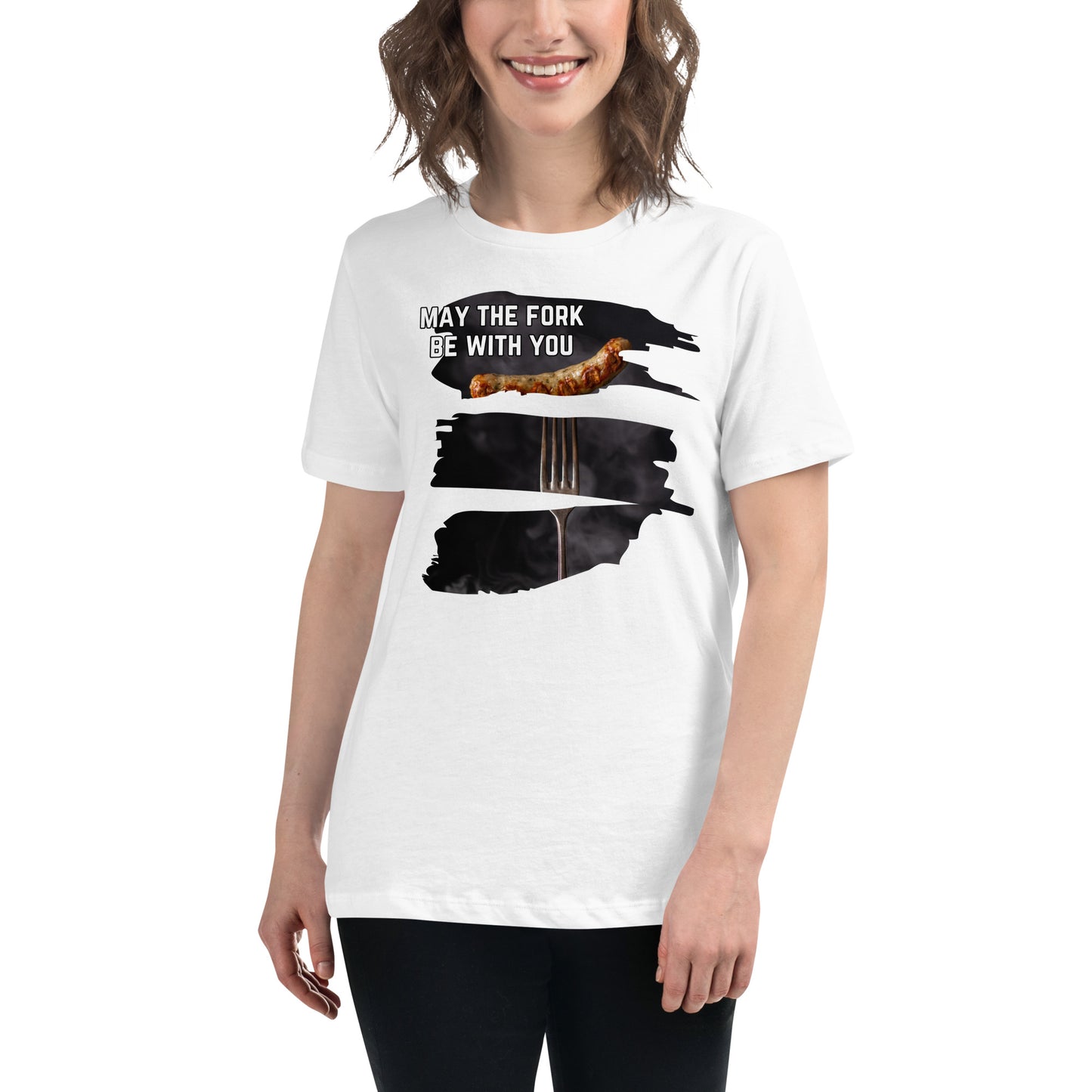 May The Fork Be With You Sausage White Motivational Women’s T-Shirt Lifestyle