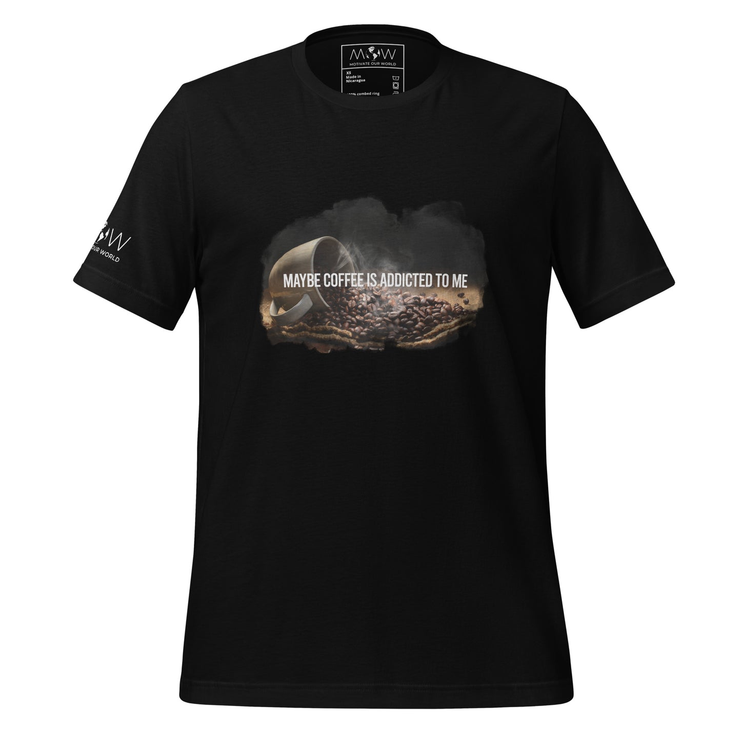Maybe Coffee Is Addicted to Me Men's Motivational Black T-Shirt