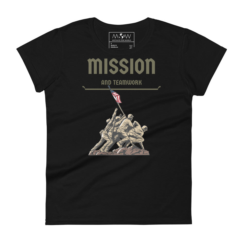 Mission and Teamwork Women’s Motivational Black T-Shirt