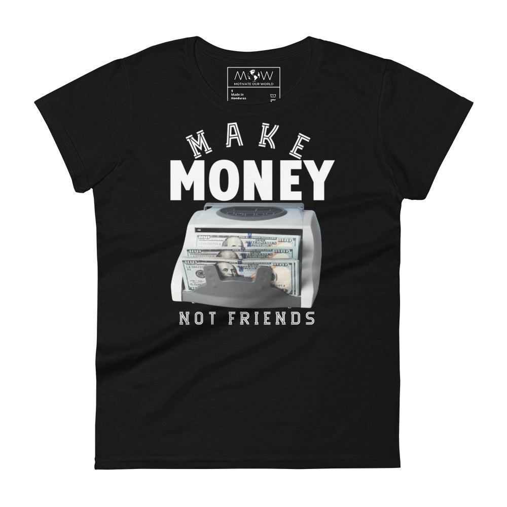 Money Counter Machine Graphic Women’s Motivational Black T-Shirt