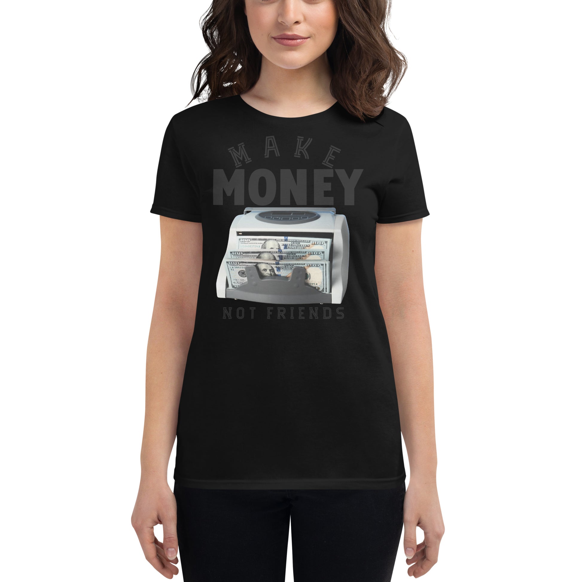 Money Counter Machine Graphic Women’s Motivational Black T-Shirt