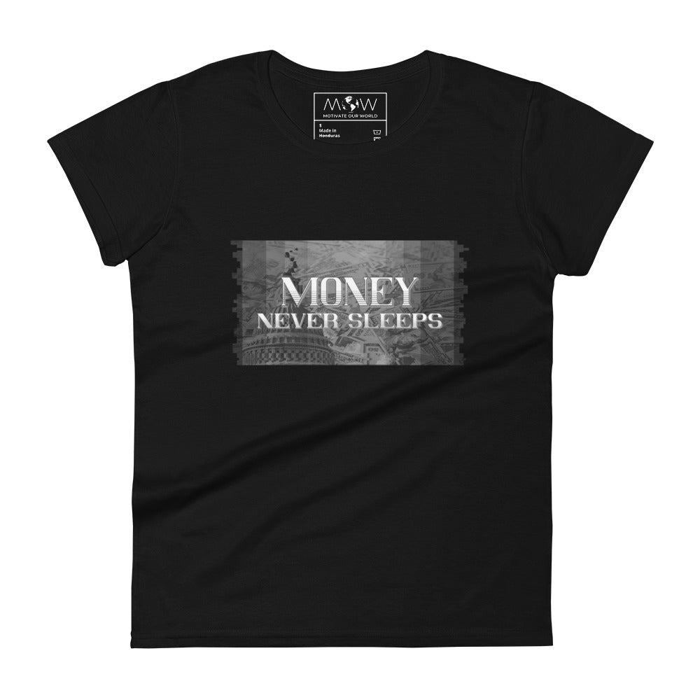 Money Never Sleeps Capitol Women’s Motivational Black T-Shirt
