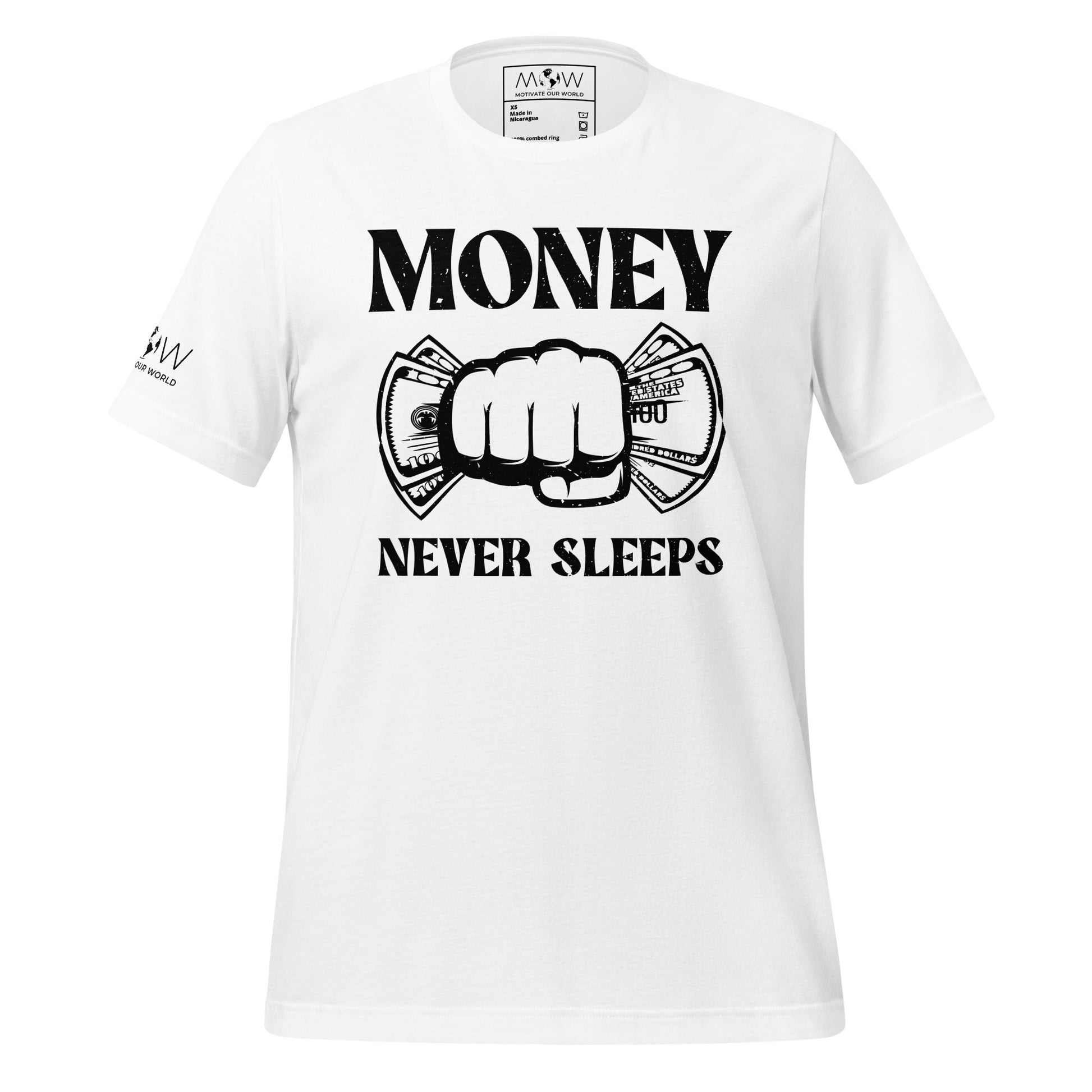 Money Never Sleeps Men's Motivational White T-Shirt