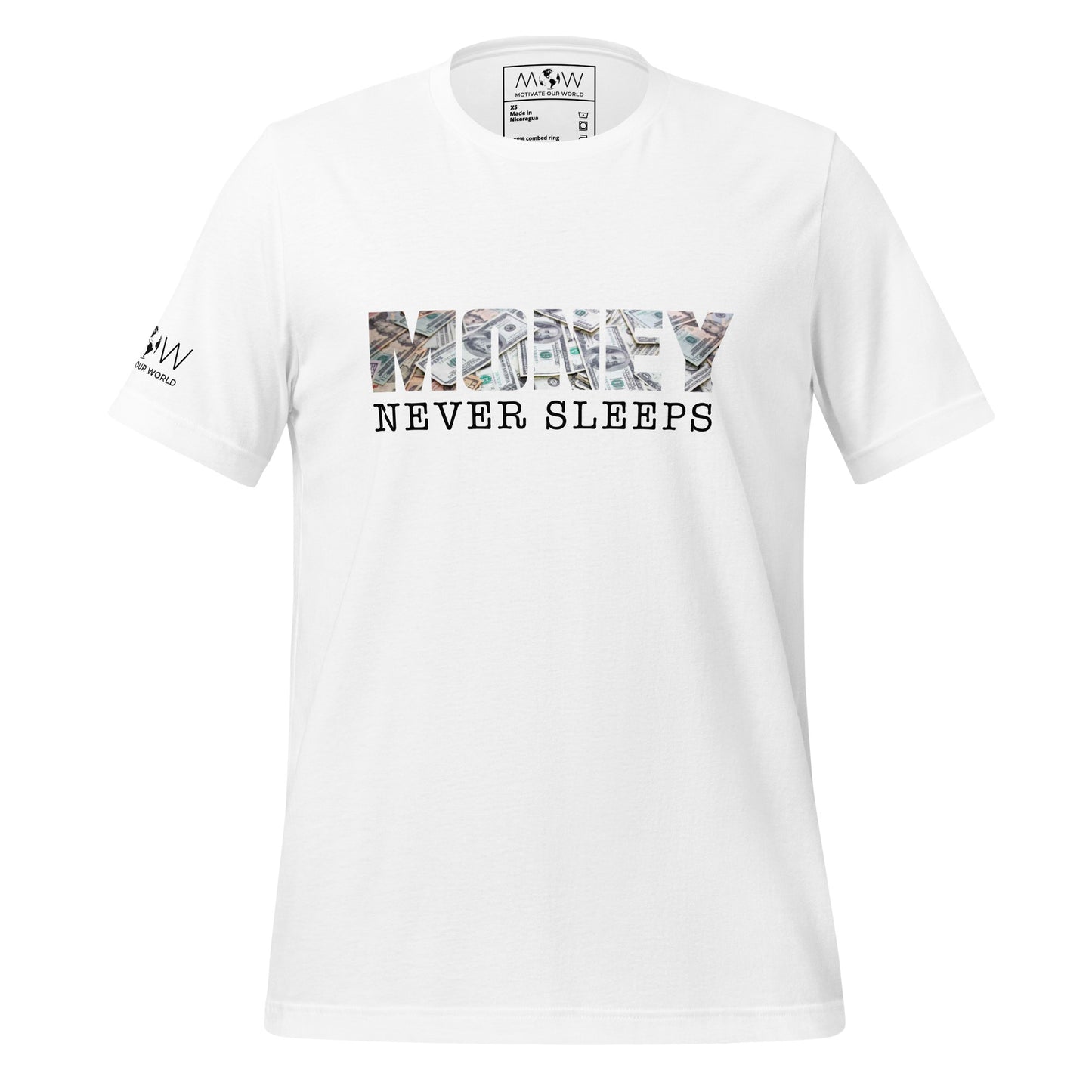 Money Never Sleeps Men's Motivational White T-Shirt