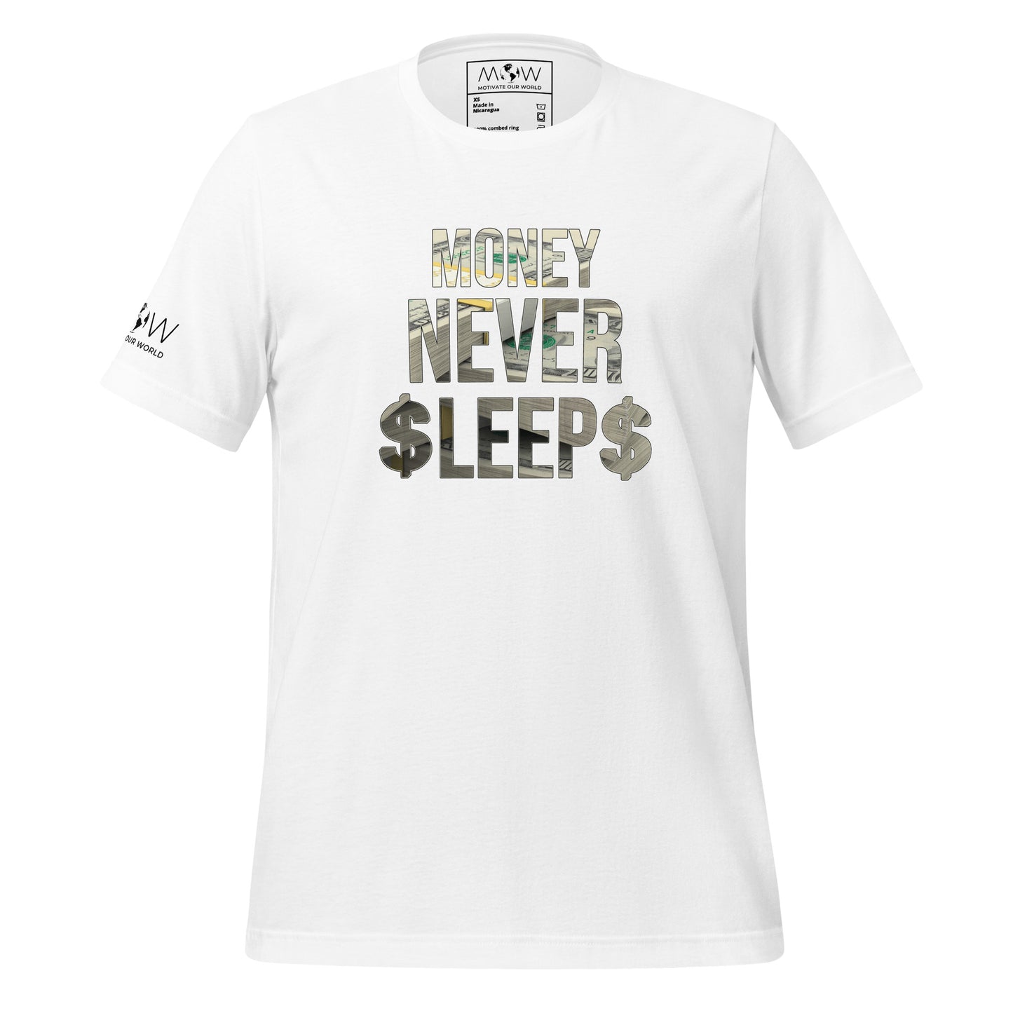 Money Never Sleeps Men's Motivational White T-Shirt