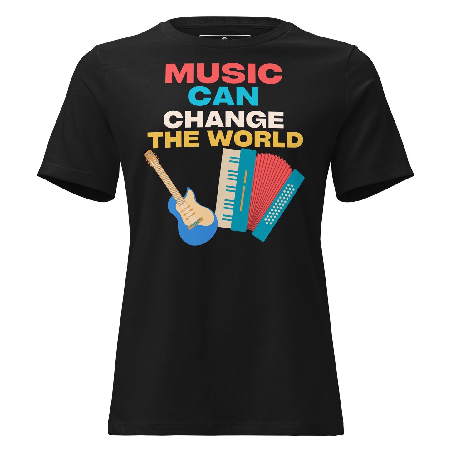 Music Can Change the World - Notes Edition Black Motivational Women’s T-Shirt