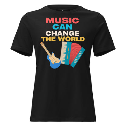 Music Can Change the World - Notes Edition Black Motivational Women’s T-Shirt