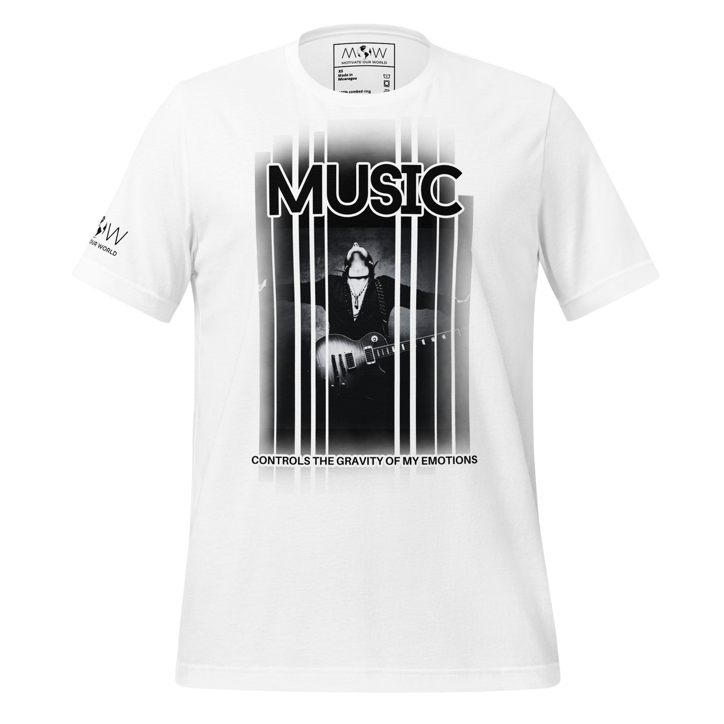 Music Controls the Gravity of My Emotions - Bold Silhouette White Motivational Men's T-Shirt