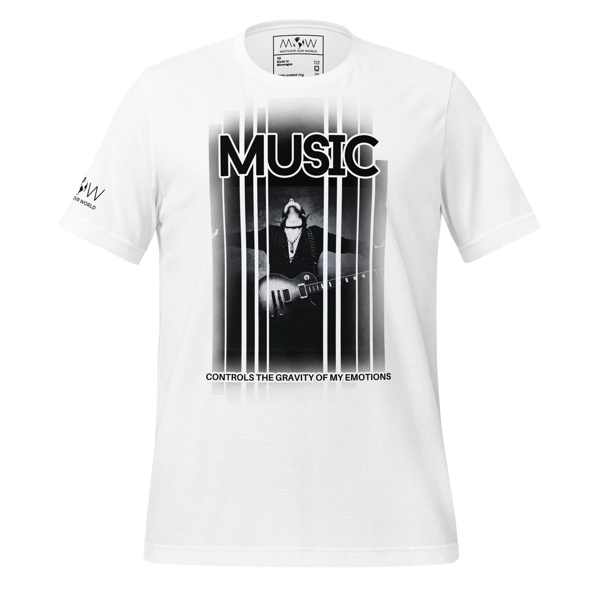 Music Controls the Gravity of My Emotions - Bold Silhouette White Motivational Men's T-Shirt