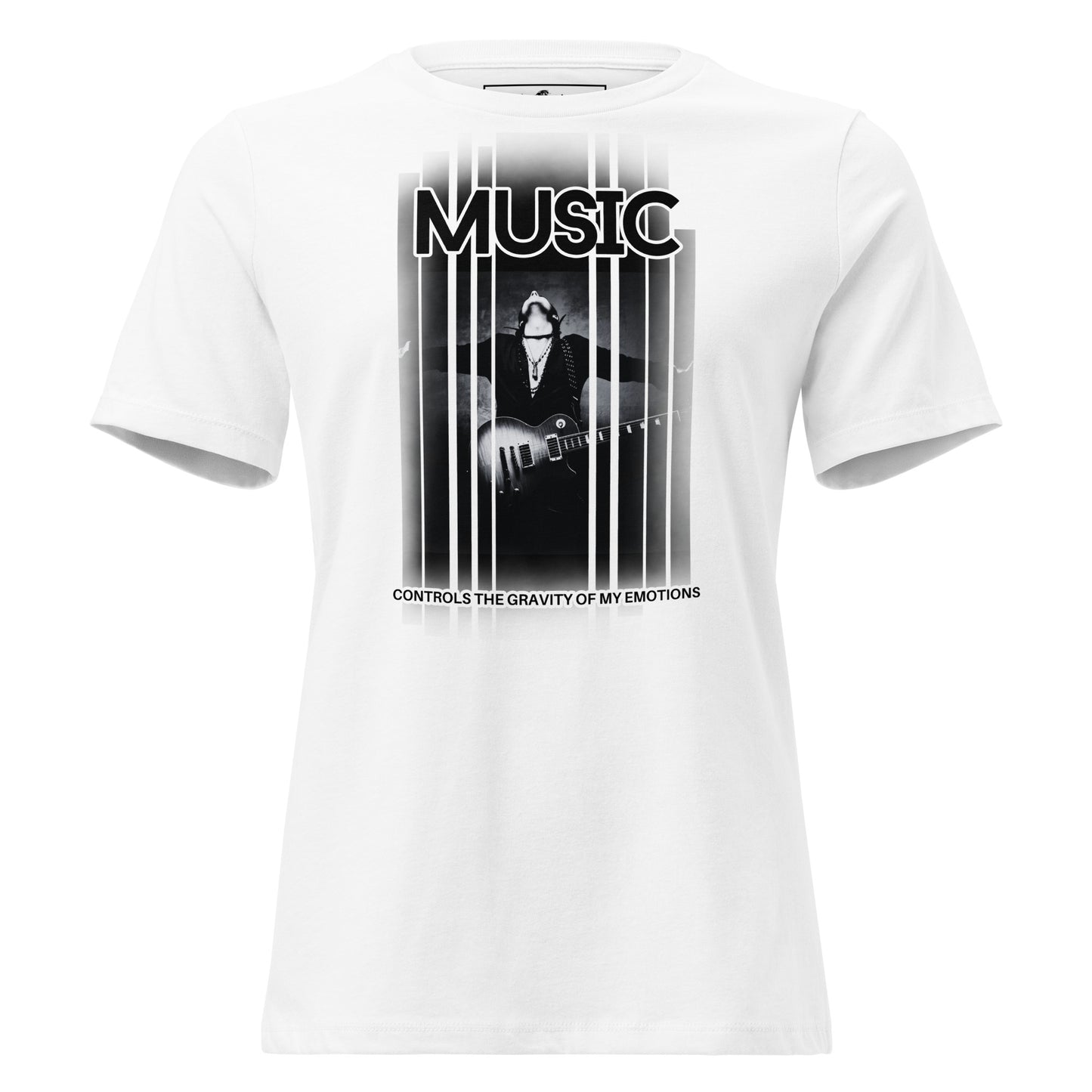 Music Controls the Gravity of My Emotions - Neon Vibes White Motivational Women’s T-Shirt