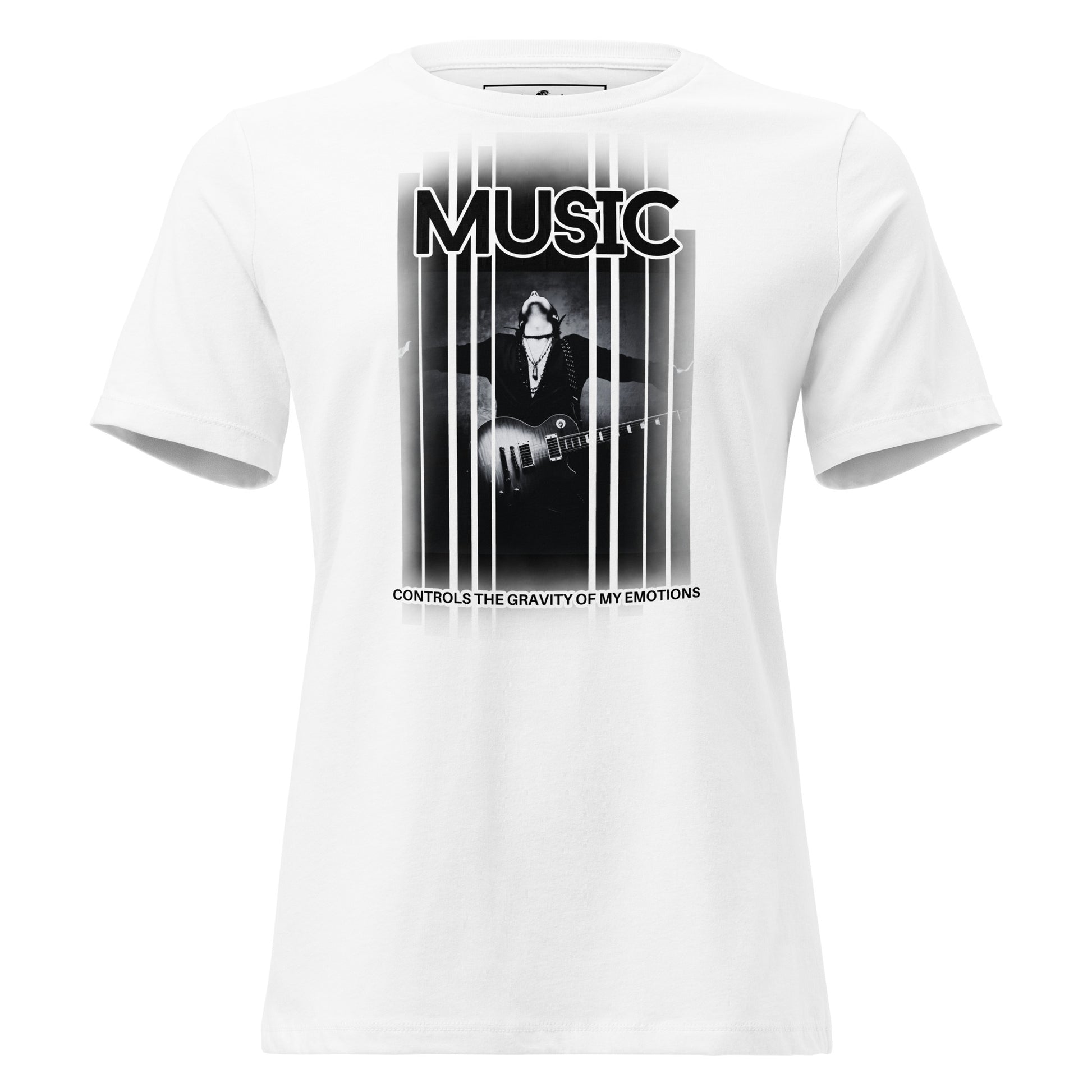 Music Controls the Gravity of My Emotions - Neon Vibes White Motivational Women’s T-Shirt