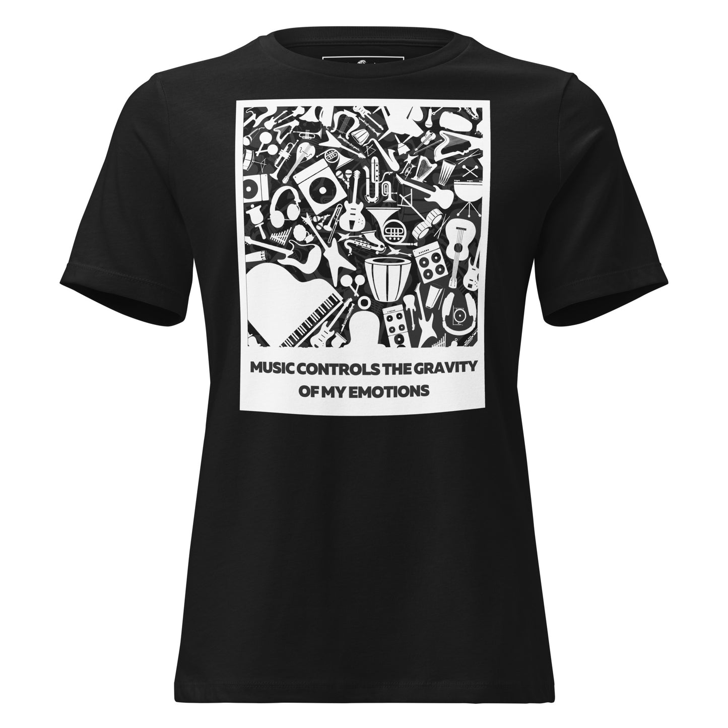Music Controls the Gravity of My Emotions - Retro Edition Black Motivational Women’s T-Shirt