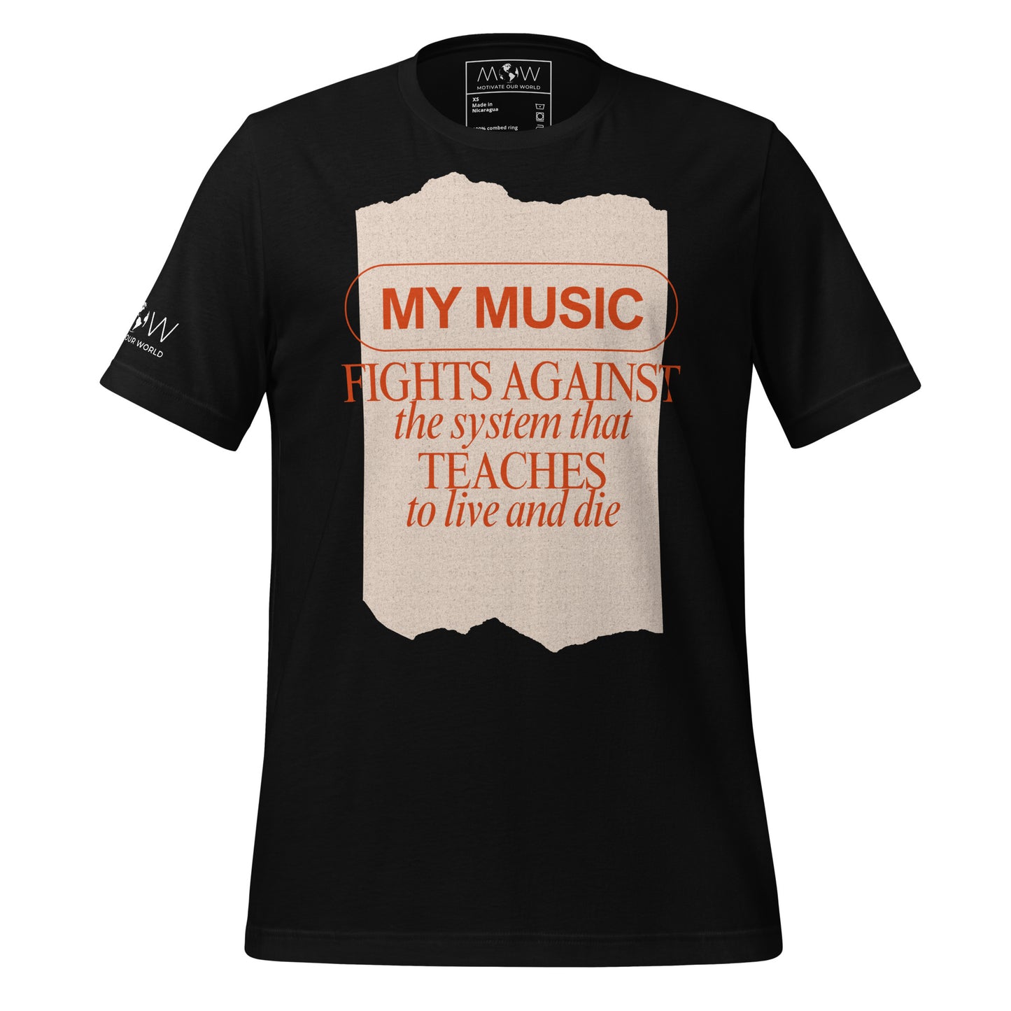 Music Fights Against the System Black Motivational Men's T-Shirt