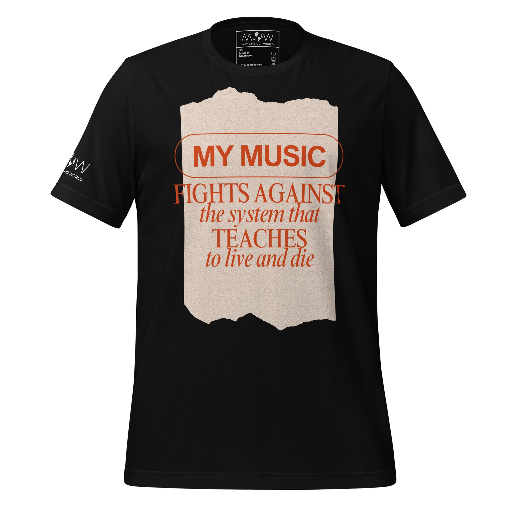 Music Fights Against the System Black Motivational Men's T-Shirt