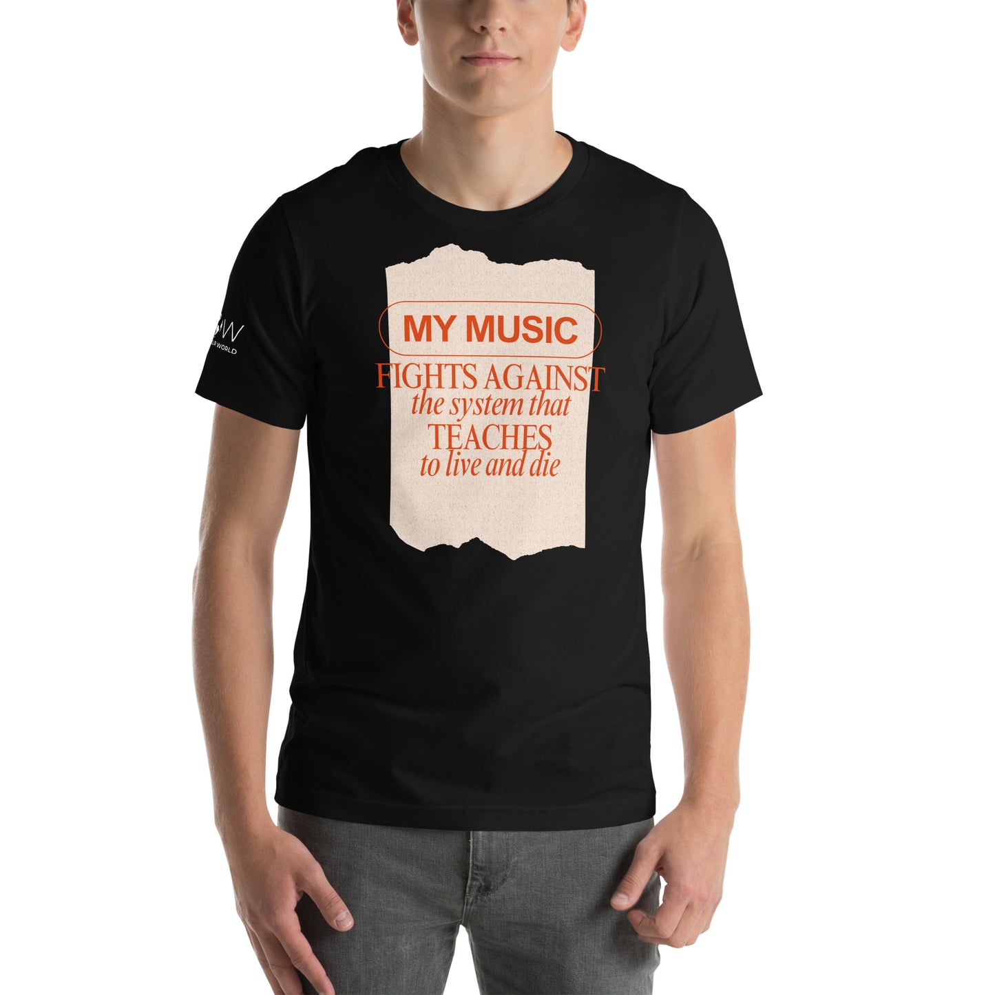 Music Fights Against the System Black Motivational Men's T-Shirt