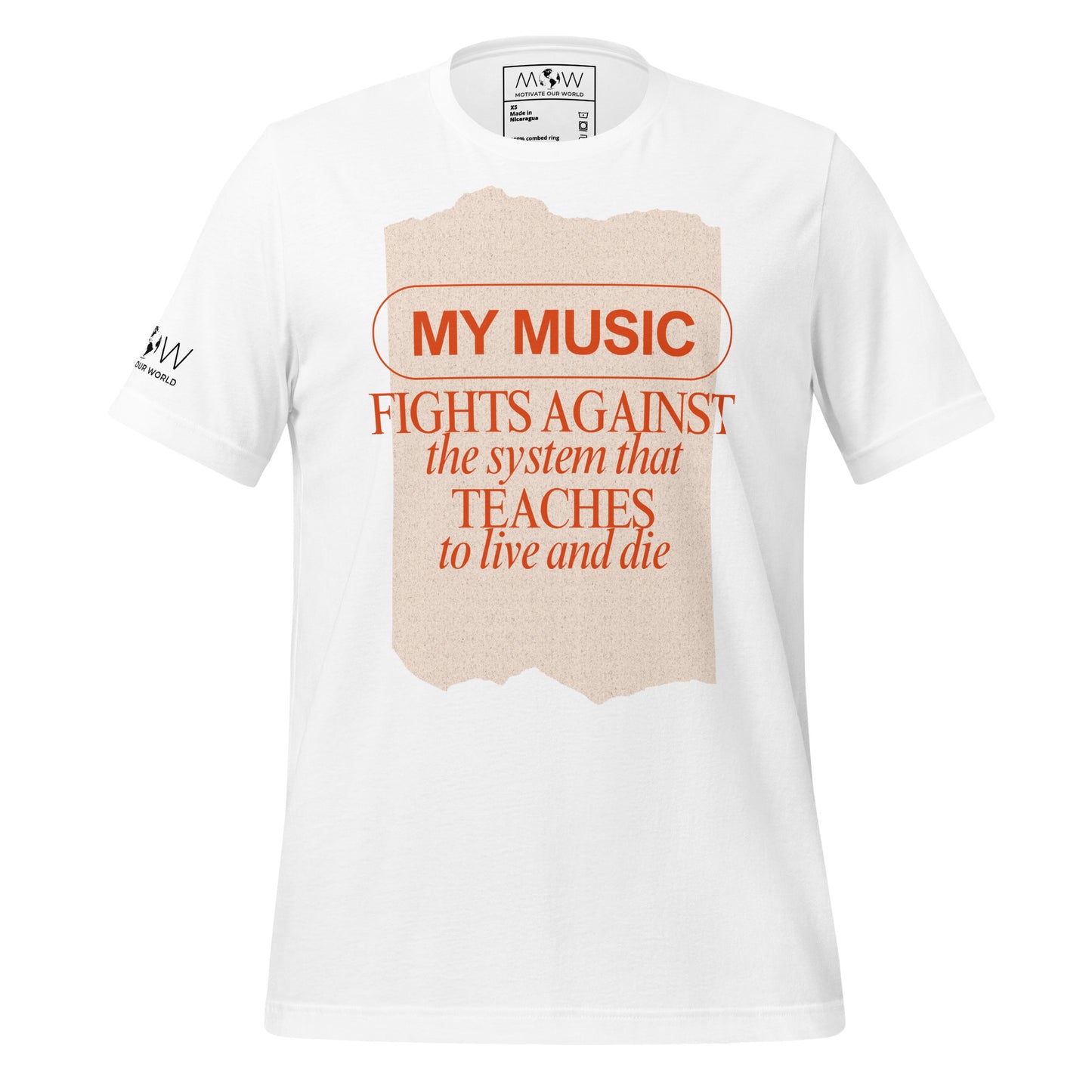 Music Fights Against the System White Motivational Men's T-Shirt