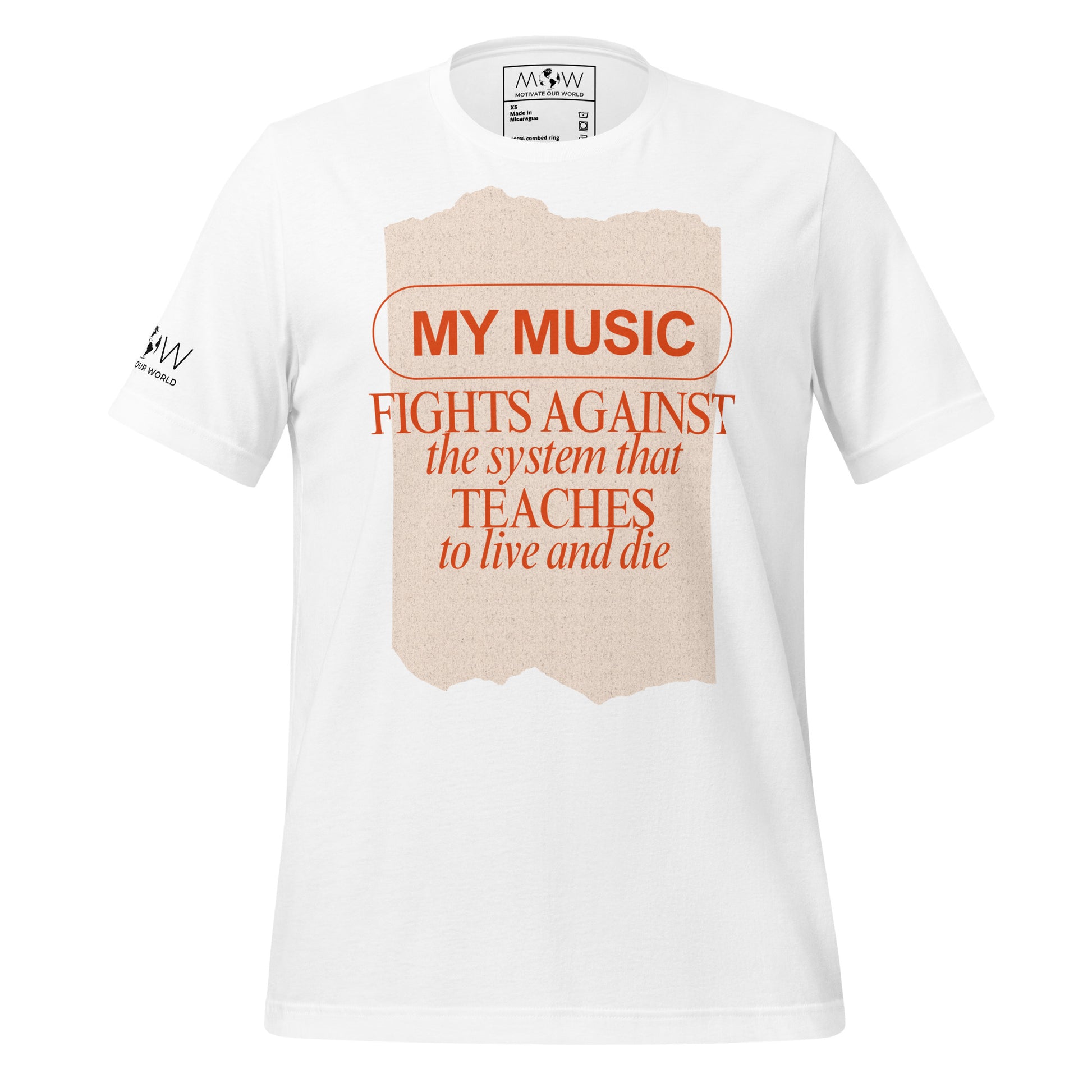 Music Fights Against the System White Motivational Men's T-Shirt