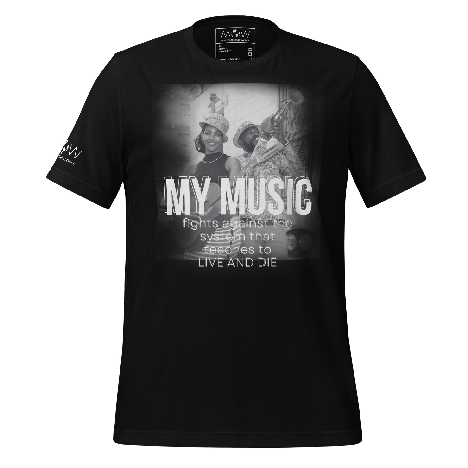 Music Fights the System That Teaches To Live and Die Black Motivational Men's T-Shirt