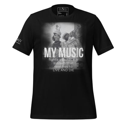 Music Fights the System That Teaches To Live and Die Black Motivational Men's T-Shirt