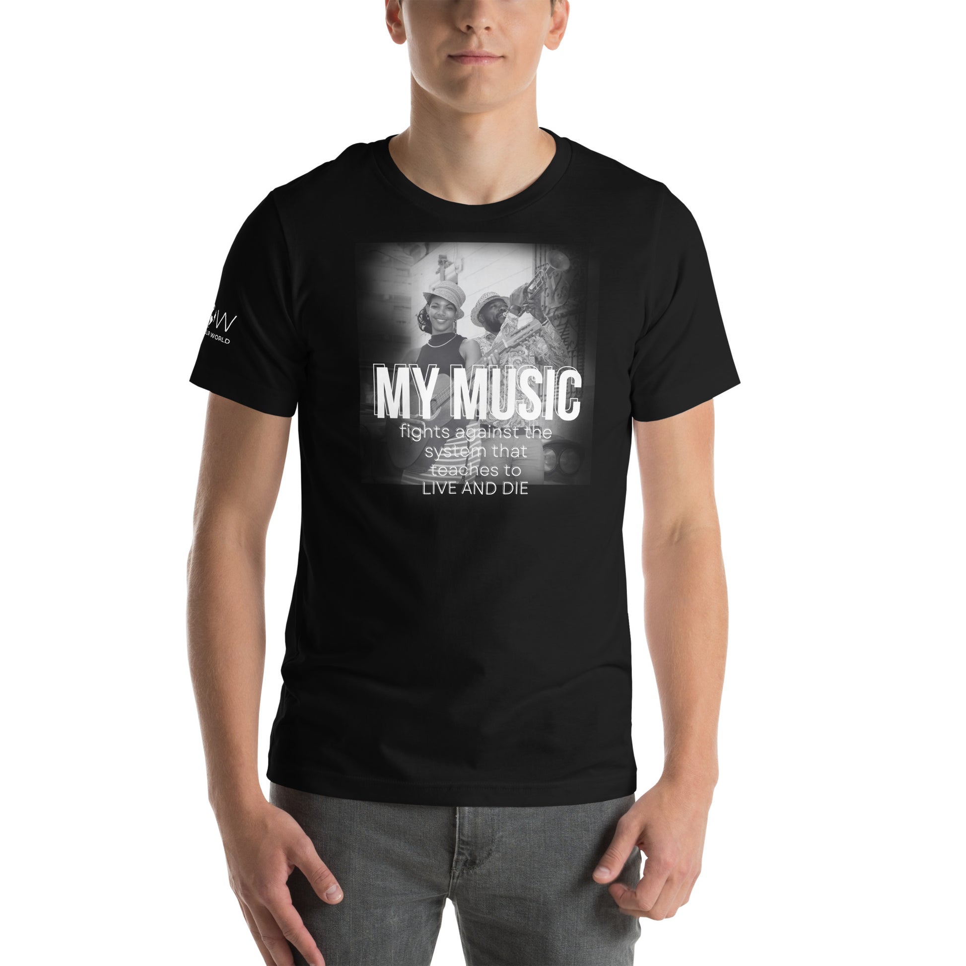 Music Fights the System That Teaches To Live and Die Black Motivational Men's T-Shirt