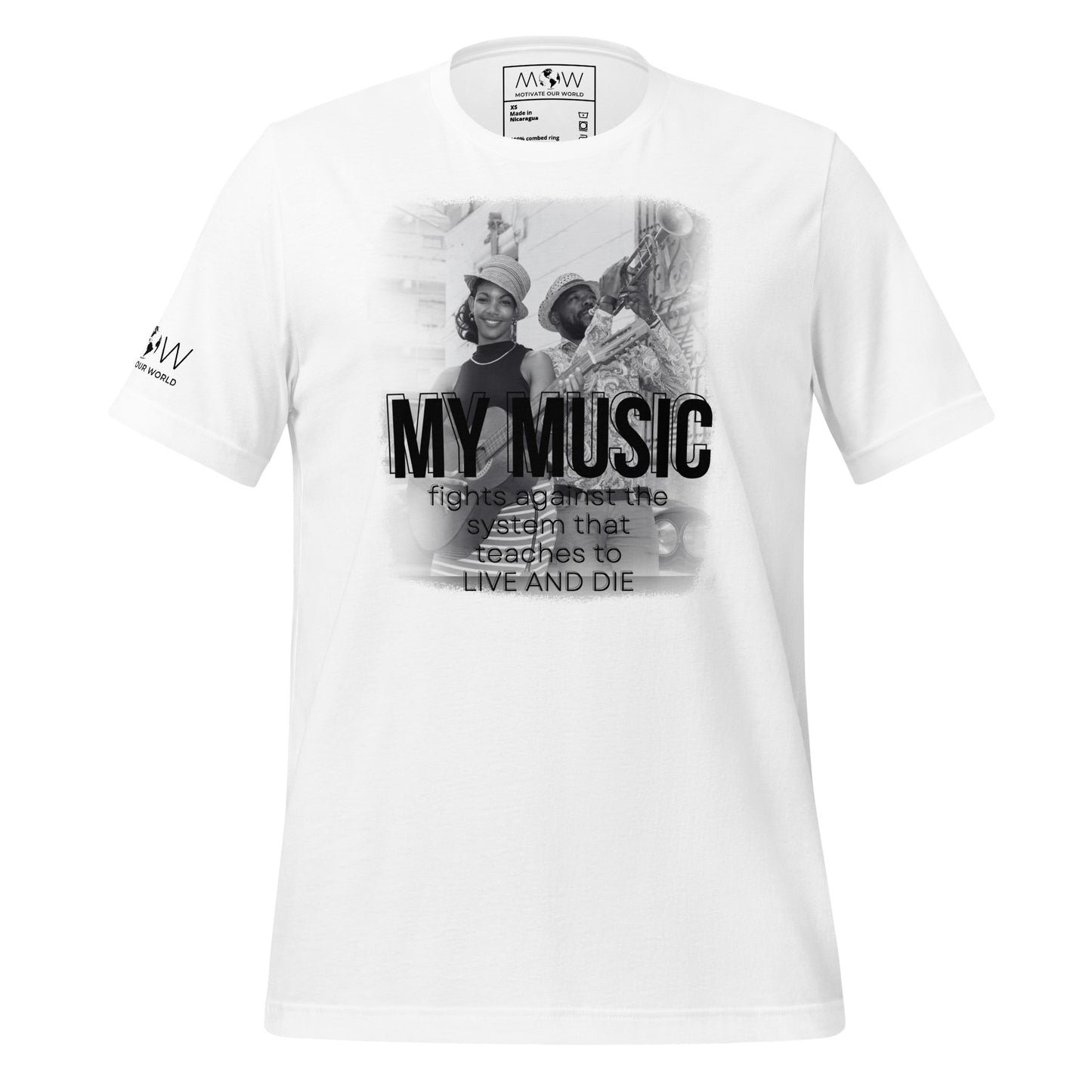 Music Fights the System That Teaches To Live and Die White Motivational Men's T-Shirt