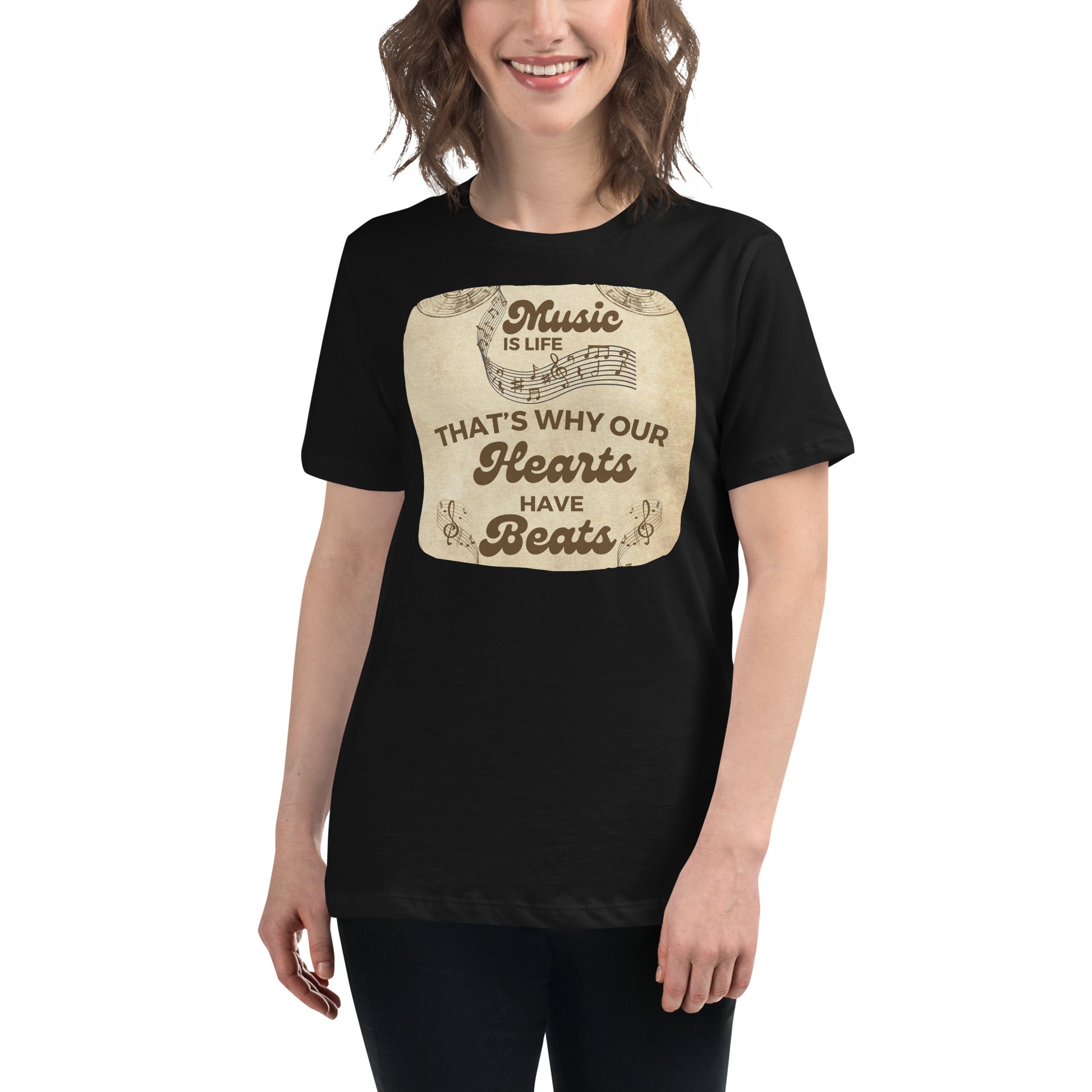 Music Is Life  – Hearts Have Beats Vintage Design Black Motivational Women’s T-Shirt Lifestyle