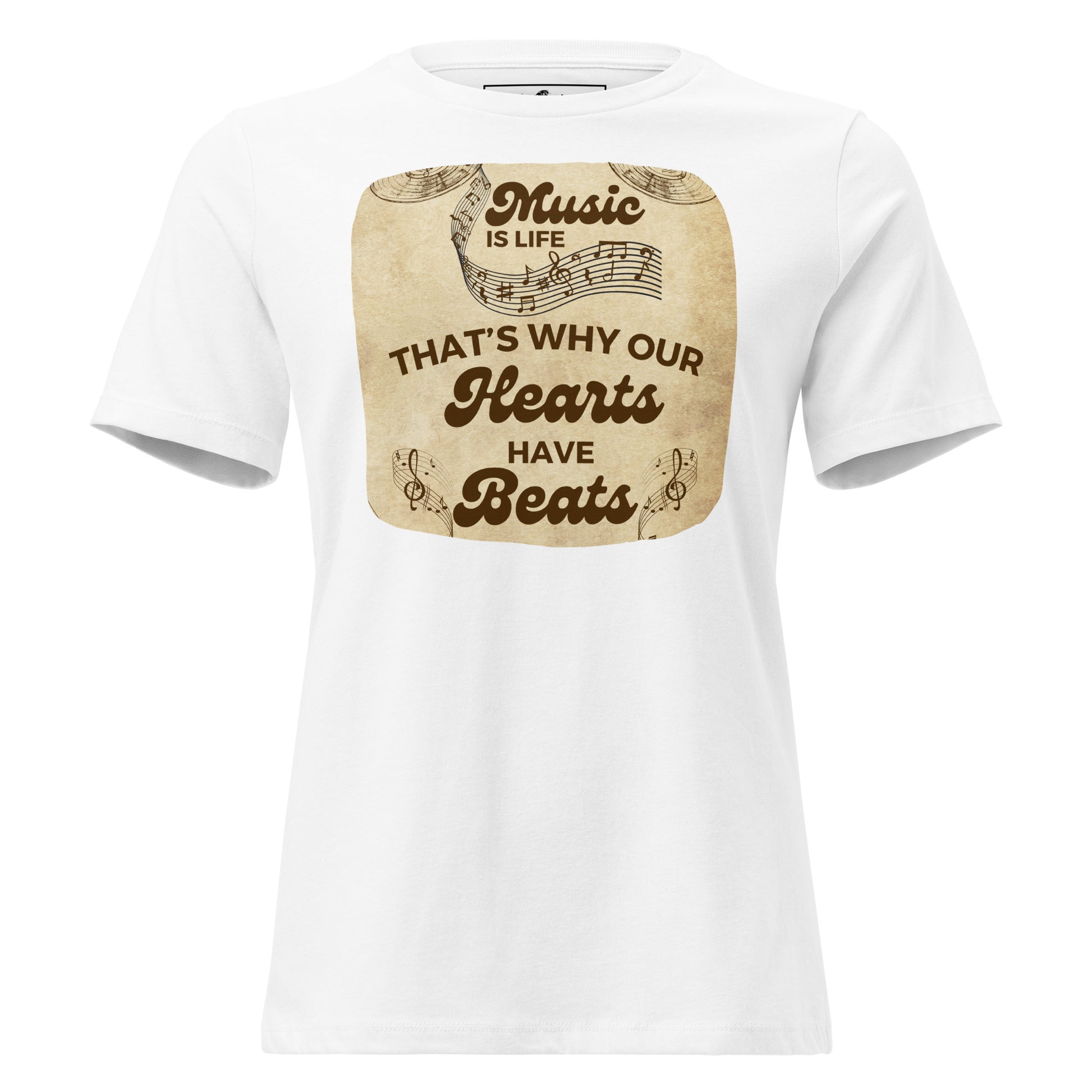 Music Is Life  – Hearts Have Beats Vintage Design White Motivational Women’s T-Shirt
