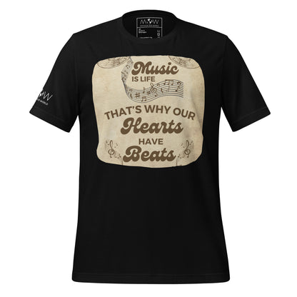 Music Is Life Shirt – Hearts Have Beats Vintage Design Black Motivational Men's T-Shirt