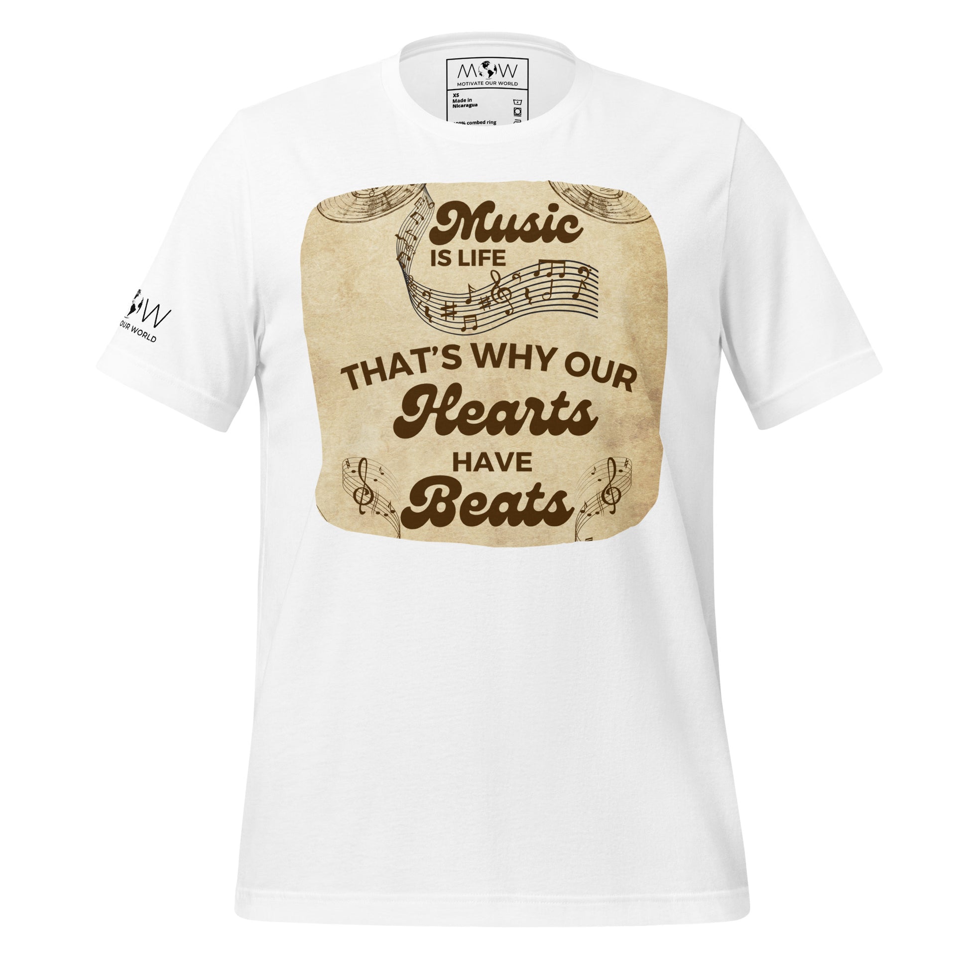 Music Is Life Shirt – Hearts Have Beats Vintage Design White Motivational Men's T-Shirt