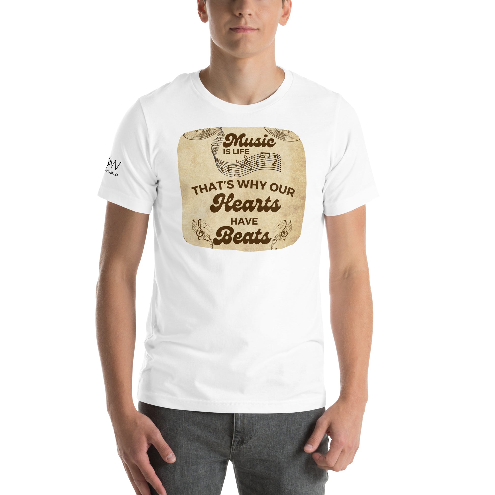 Music Is Life Shirt – Hearts Have Beats Vintage Design White Motivational Men's T-Shirt