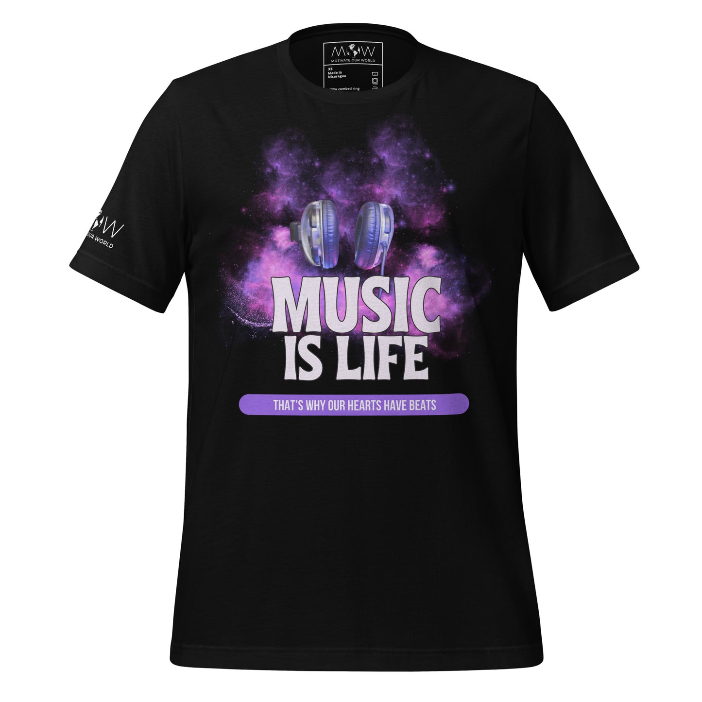 Music Is Life That’s Why Hearts Have Beats Black Motivational Men's T-Shirt
