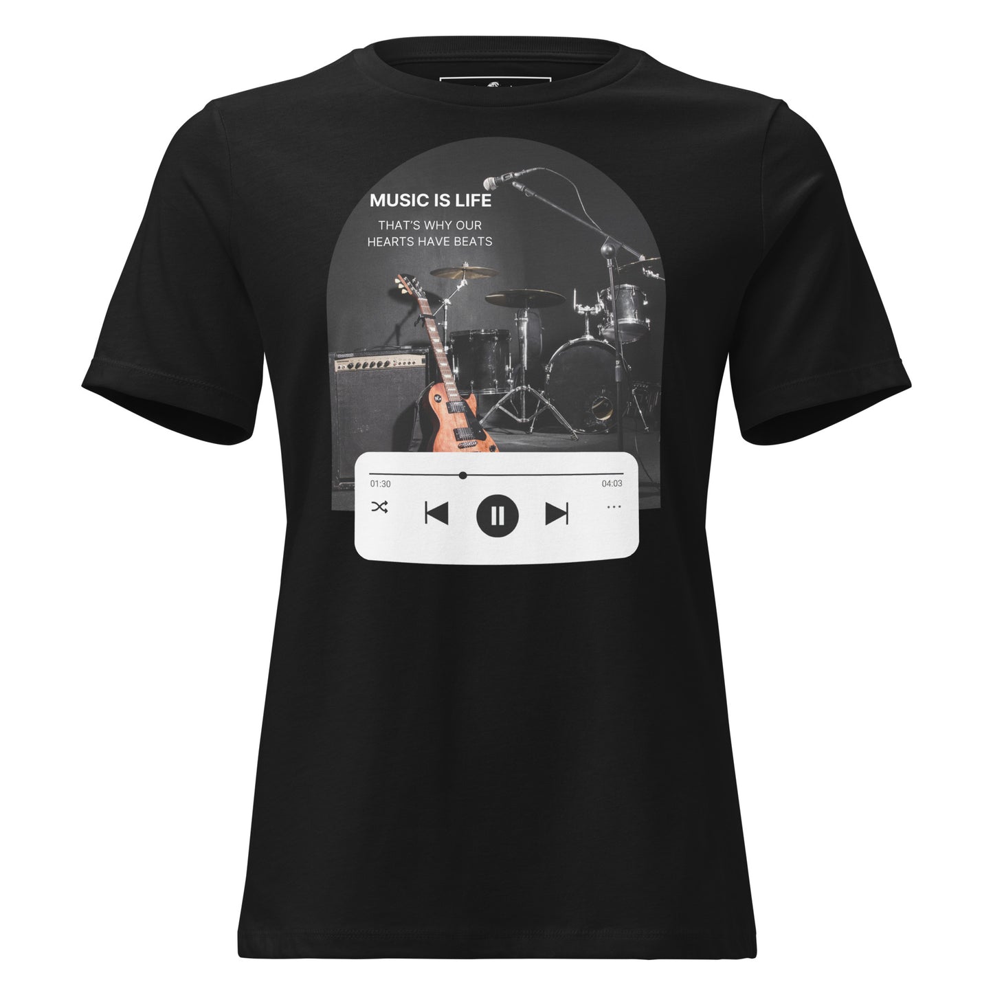 Music Is Life That’s Why Hearts Have Beats Black Motivational Women’s T-Shirt