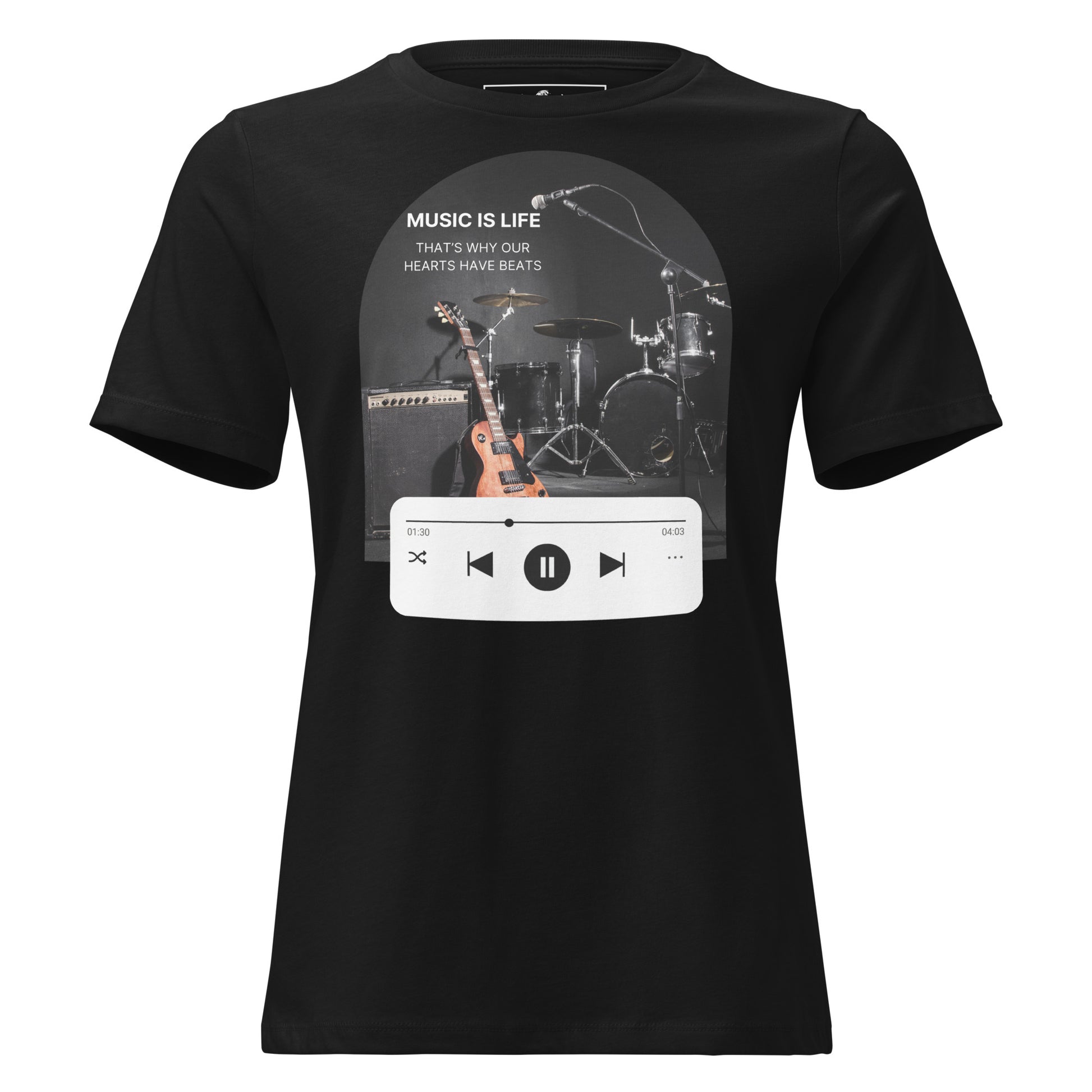 Music Is Life That’s Why Hearts Have Beats Black Motivational Women’s T-Shirt