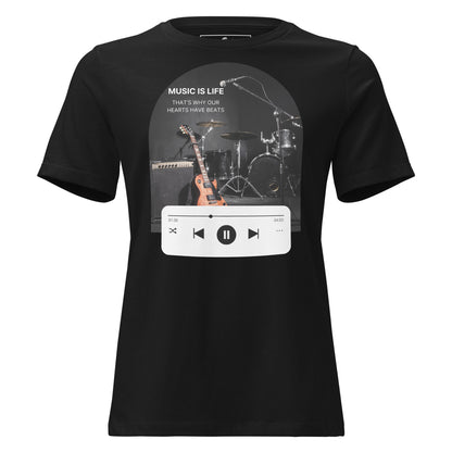 Music Is Life That’s Why Hearts Have Beats Black Motivational Women’s T-Shirt