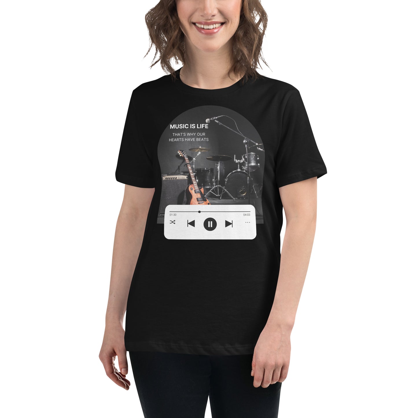 Music Is Life That’s Why Hearts Have Beats Black Motivational Women’s T-Shirt Lifestyle