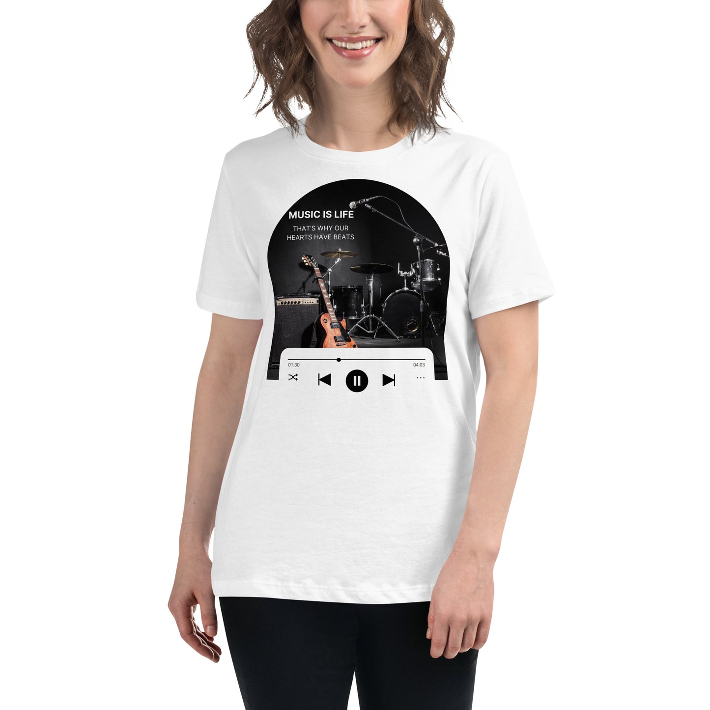 Music Is Life That’s Why Hearts Have Beats White Motivational Women’s T-Shirt Lifestyle