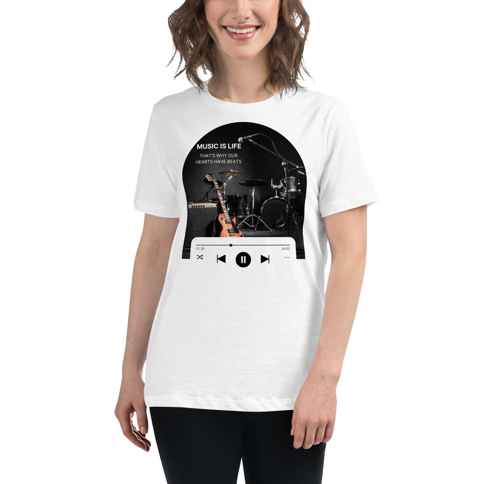 Music Is Life That’s Why Hearts Have Beats White Motivational Women’s T-Shirt Lifestyle