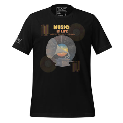 Music Is Life, That’s Why Our Hearts Have Beats - Retro Vinyl Black Motivational Men's T-Shirt