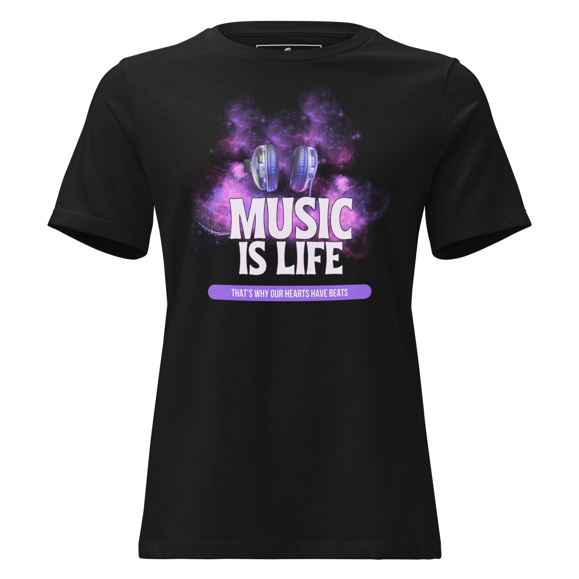Music Is Life – That’s Why Our Hearts Have Beats Black Motivational Women’s T-Shirt