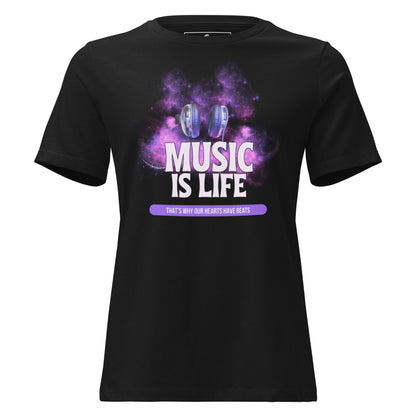 Music Is Life – That’s Why Our Hearts Have Beats Black Motivational Women’s T-Shirt