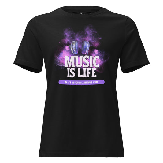 Music Is Life – That’s Why Our Hearts Have Beats Black Motivational Women’s T-Shirt