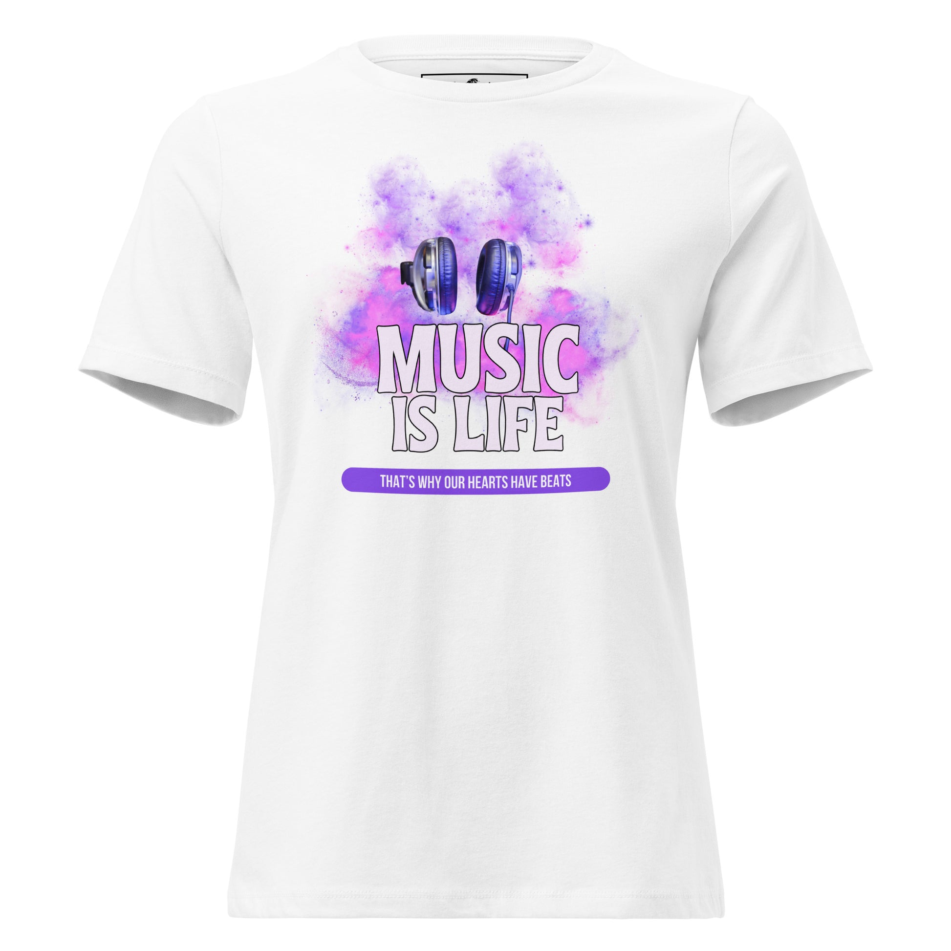 Music Is Life – That’s Why Our Hearts Have Beats White Motivational Women’s T-Shirt