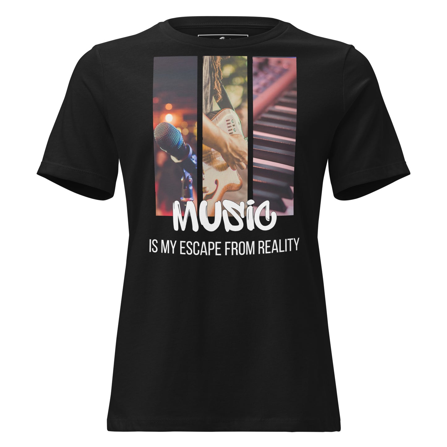 Music Is My Escape From Reality - Live Vibes Edition Black Motivational Women’s T-Shirt
