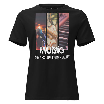 Music Is My Escape From Reality - Live Vibes Edition Black Motivational Women’s T-Shirt