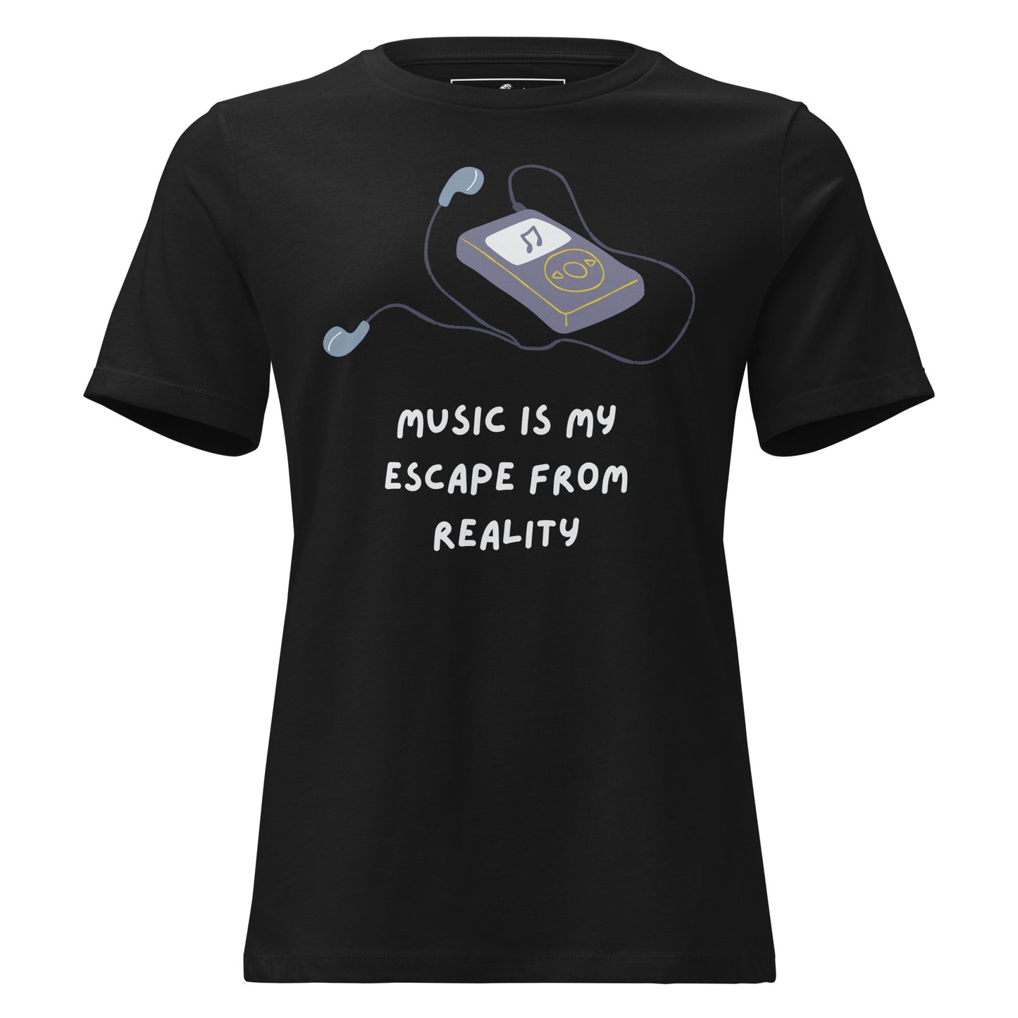 Music Is My Escape From Reality - Retro MP3 Edition Black Motivational Women’s T-Shirt