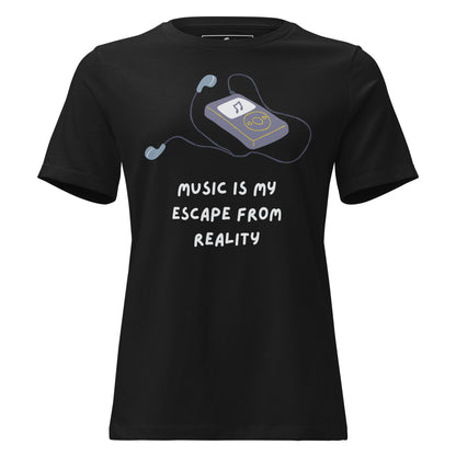 Music Is My Escape From Reality - Retro MP3 Edition Black Motivational Women’s T-Shirt