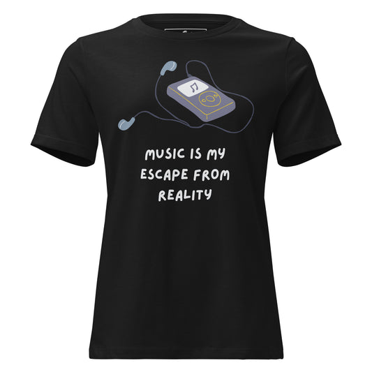 Music Is My Escape From Reality - Retro MP3 Edition Black Motivational Women’s T-Shirt