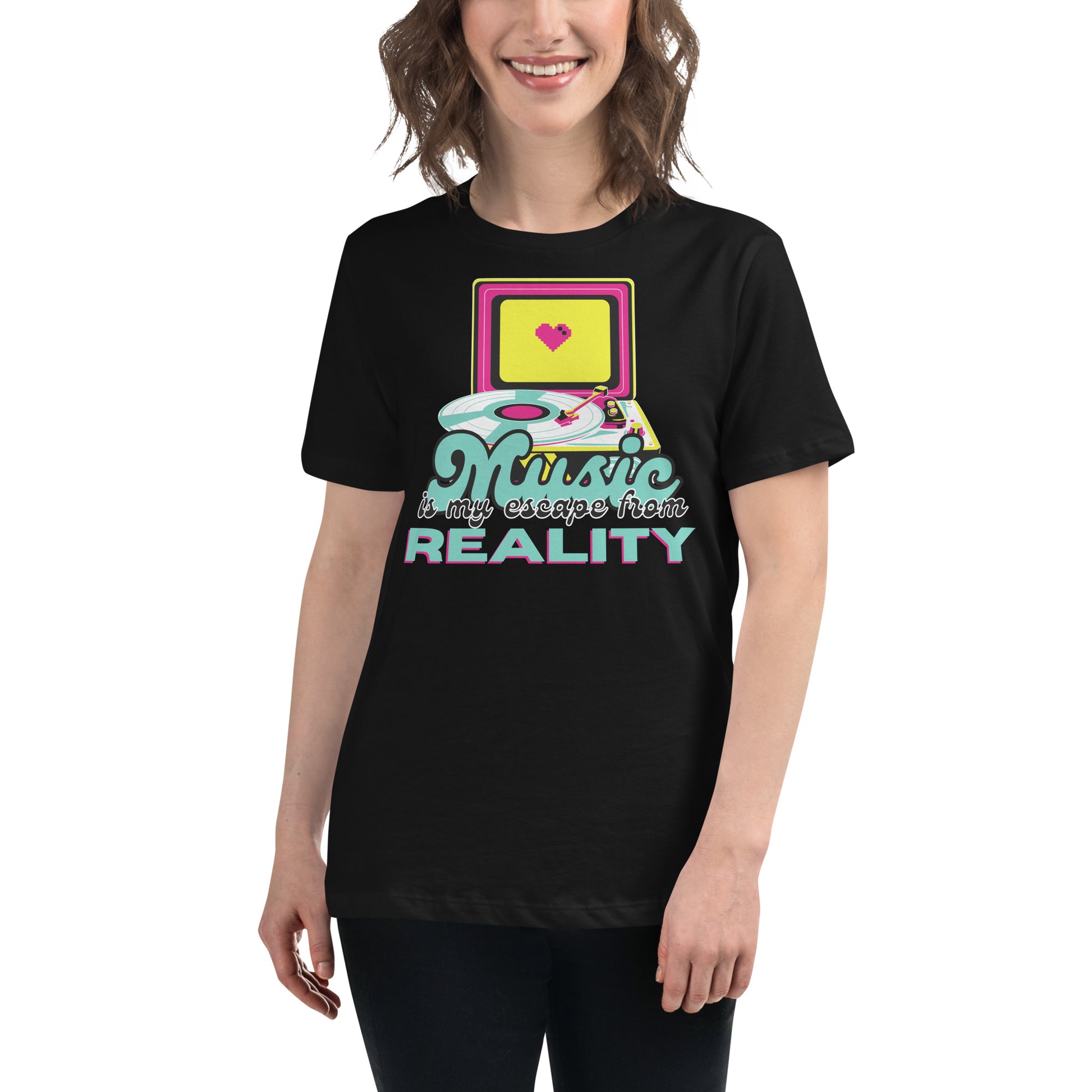Music Is My Escape From Reality Black Motivational Women’s T-Shirt Lifestyle