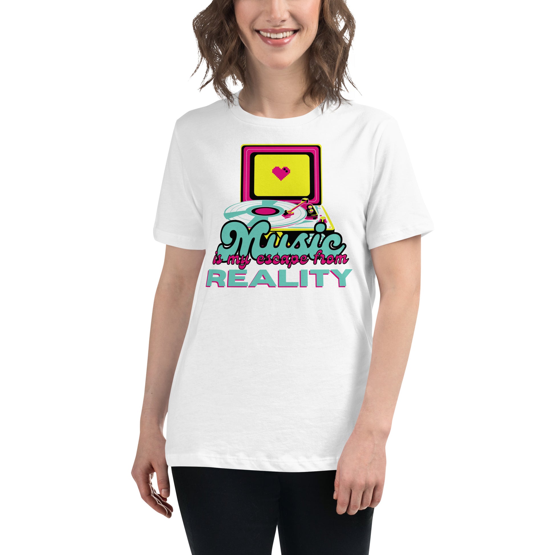 Music Is My Escape From Reality White Motivational Women’s T-ShirtLifestyle