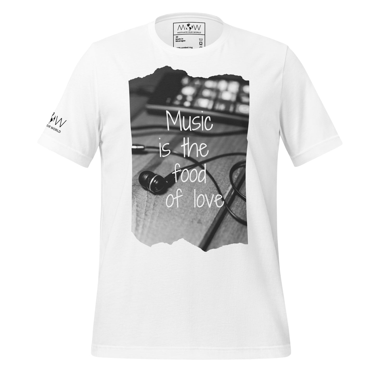Music Is the Food of Love - Earbuds Edition White Motivational Men's T-Shirt